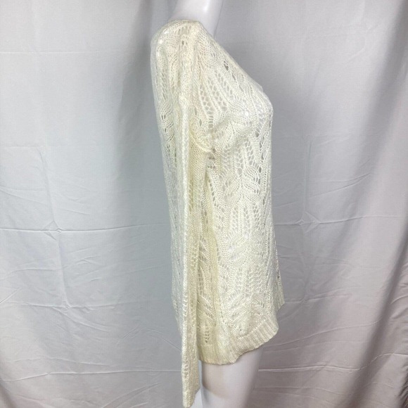 Decree Sweater Womens Sz M Cream Ivory Open Knit Long Sleeve Pullover - Picture 3 of 8